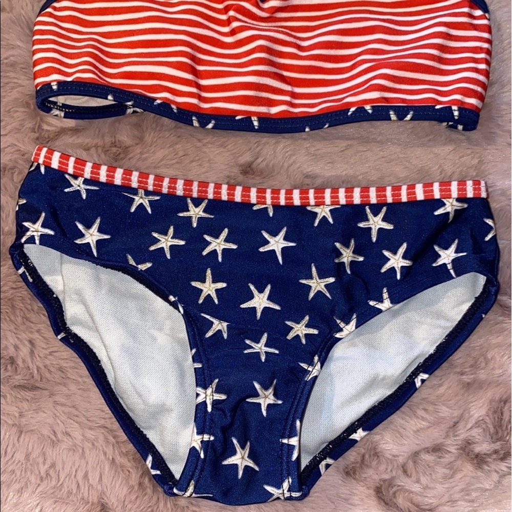 Cat & Jack Small (6/6X) red white & blue USA starfish & striped bikini swimsuit‌ - Picture 2 of 11